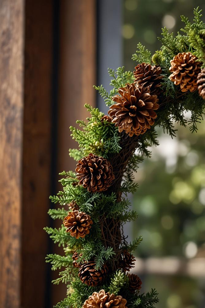 Haustuerkranz aus Zapfen, Zweigen und Moos, naturnahe Weihnachtsdeko