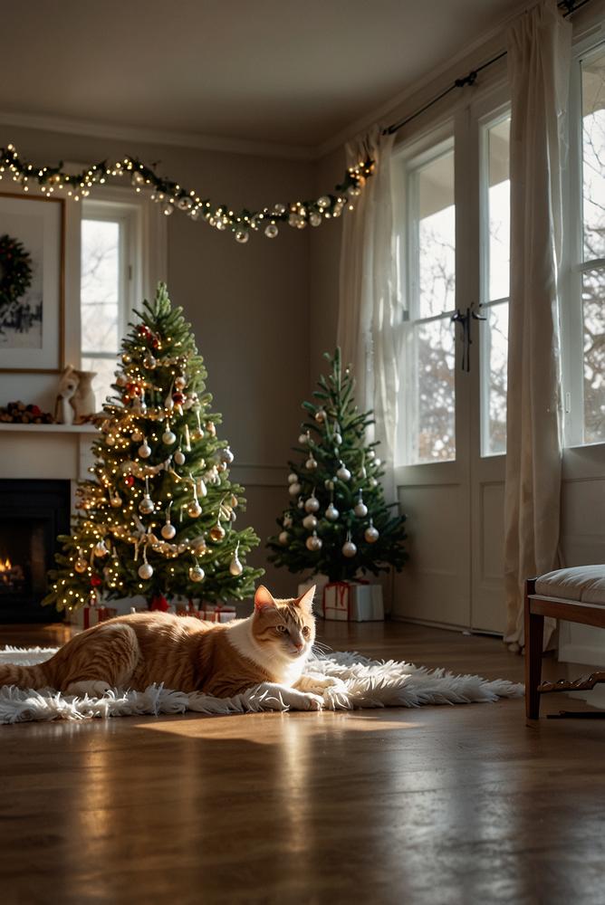 Helle, hochhängende Girlanden als sichere Weihnachtsdeko