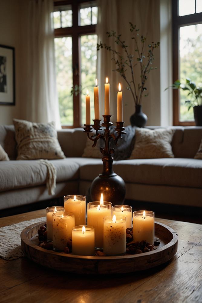 Kerzenarrangement für ruhige Stimmung in der Wohnung