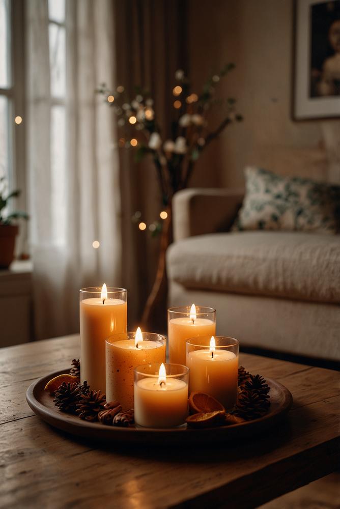 Kerzencluster für gemütliche Silvester-Ecke in Wohnung