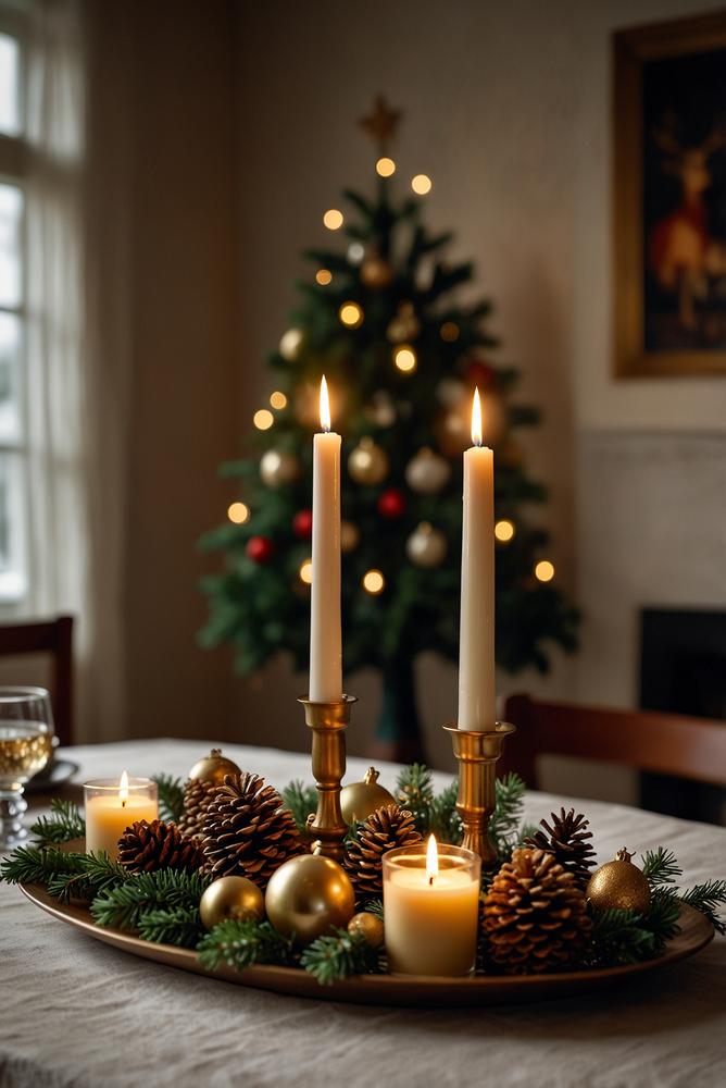 Elegantes Kerzenensemble auf festlich gedecktem Tisch