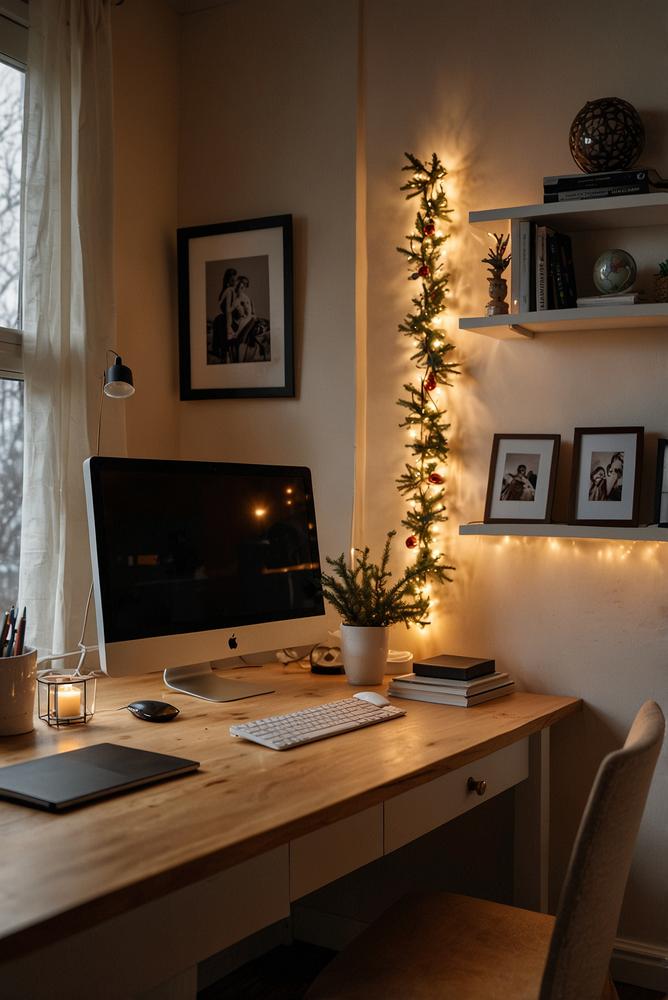 LED-Lichterkette am Schreibtisch im Home-Office