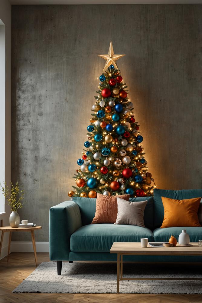 Moderner Magnet-Weihnachtsbaum an Metallwand im Wohnzimmer