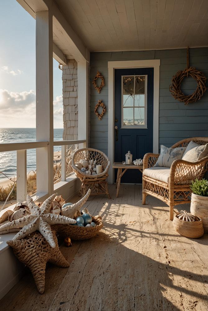 Maritime Weihnachtsdeko auf Balkon mit Lichterketten