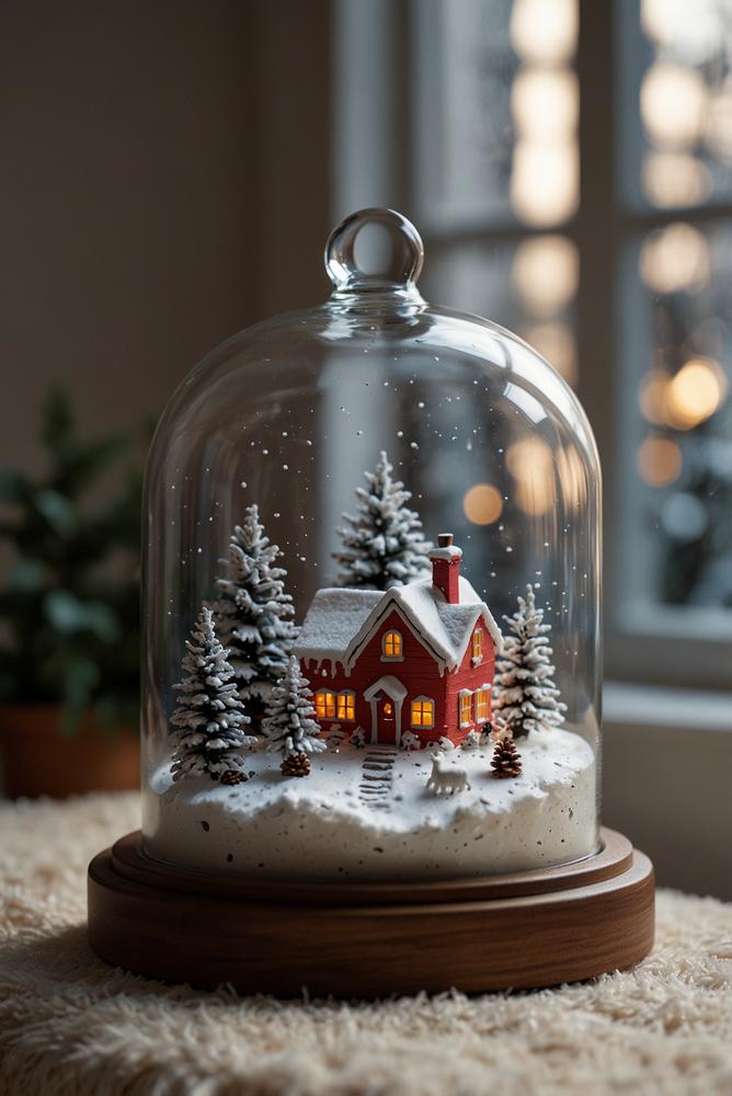 Mini Schneelandschaft im Glas mit LED-Lichterkette, hell und gemütlich