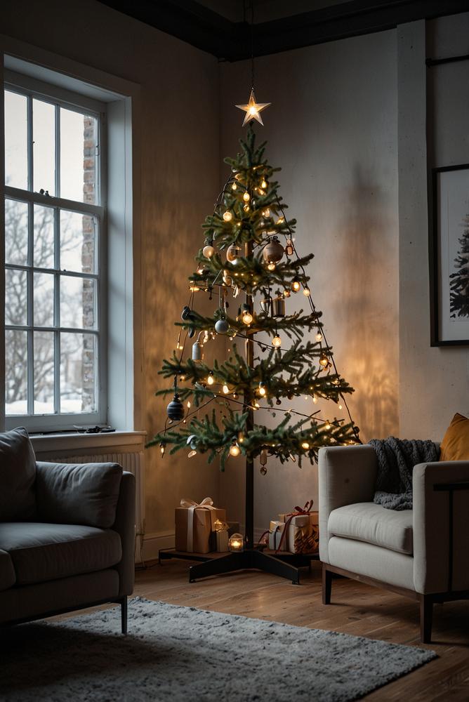 Minimalistischer Metallständer Weihnachtsbaum Industrial-Look