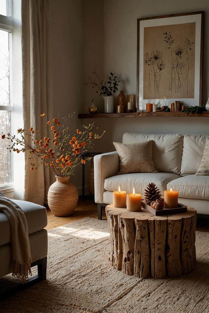 Helle nachhaltige Silvester-Deko aus Naturmaterialien in Wohnung