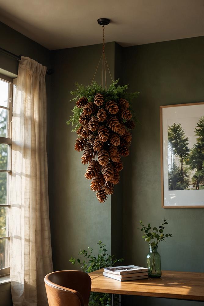 Naturnahe Weihnachtsdeko Wandhanger mit Zapfen und Moos