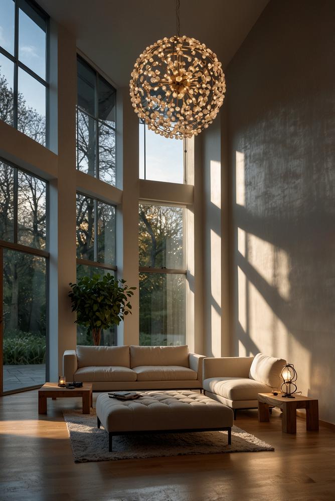 Moderne Fensterdeko mit warmweißen Lichterketten im Neujahr