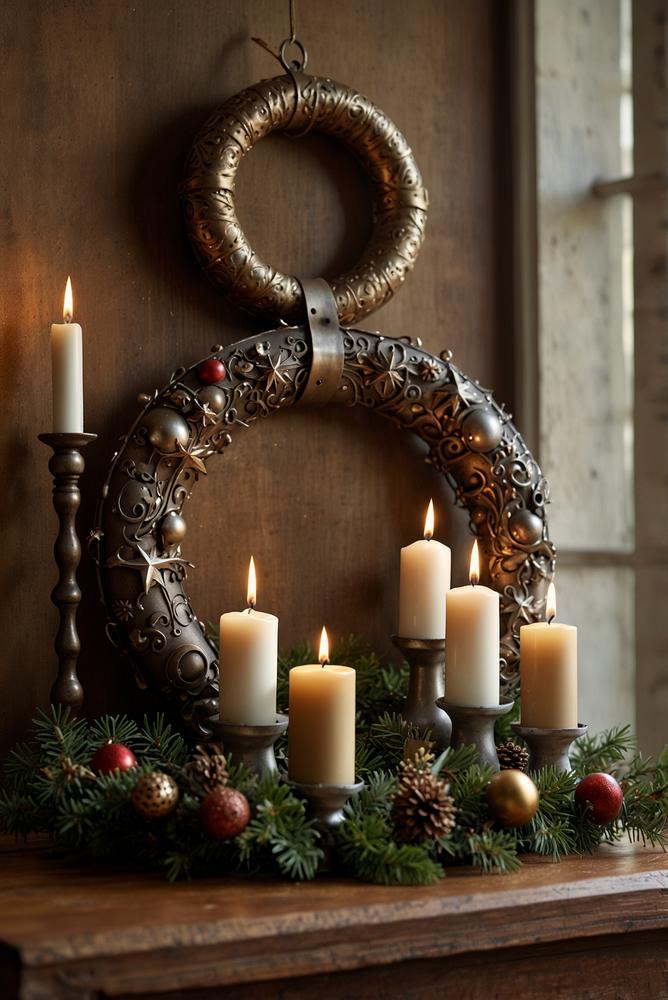 Nostalgischer Adventskranz aus Metall in Vintage-Optik