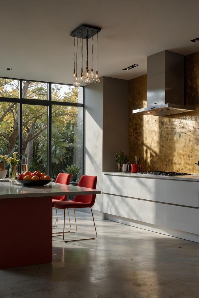 Haus-Kücheninsel mit festlichen Farbakzenten zu Silvester