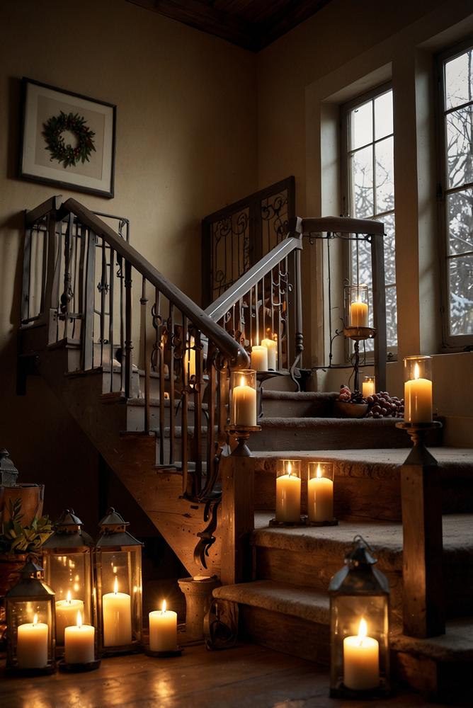 Romantische Treppenbeleuchtung mit Laternen und Kerzen