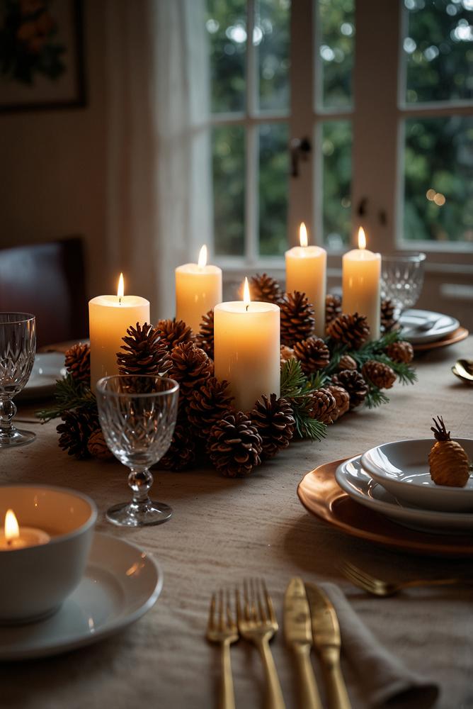 Romantisches Candlelight-Dinner mit Weihnachtskerzenlicht