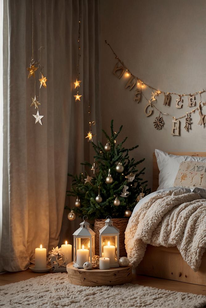 Kinderzimmer mit ruhiger Silvesterdekoration in Pastellfarben