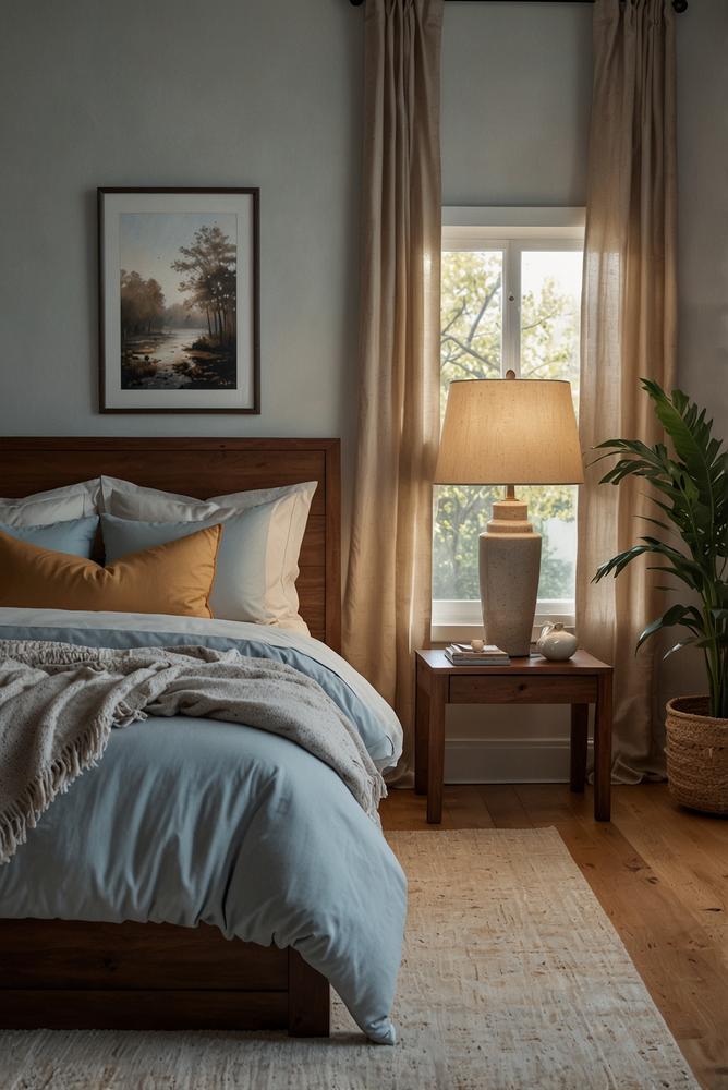 Lichtdurchflutetes ruhiges Silvesterschlafzimmer in Pastellfarben