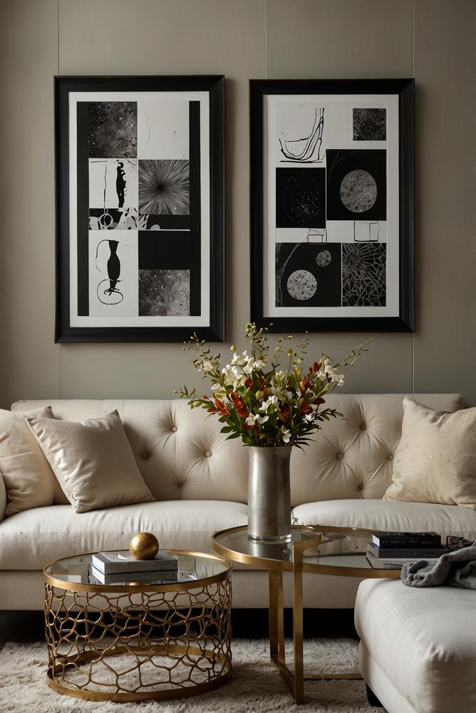 Silvester Wandgalerie mit schwarzen Rahmen und Metallic Akzenten