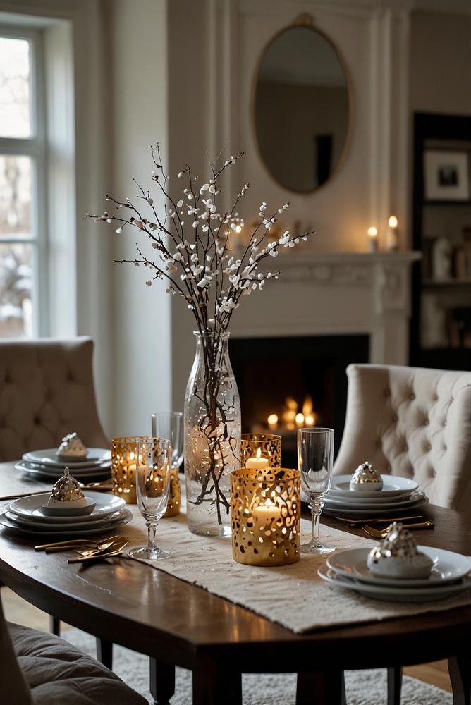 Helle Silvesterdeko verbindet Ess- und Wohnbereich