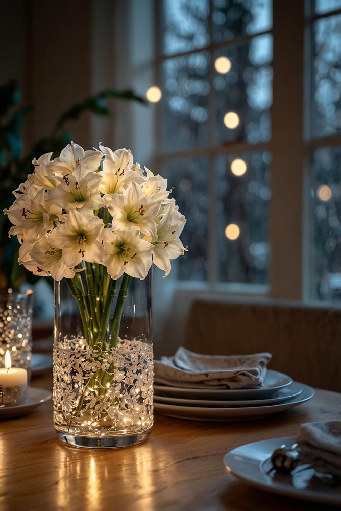 Elegante Silvesterdeko am Esstisch in hellem Raum