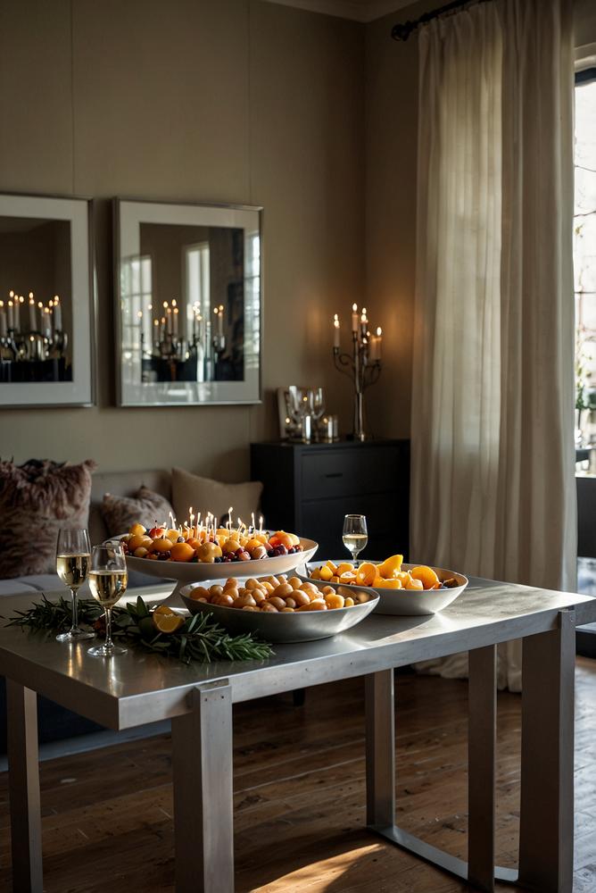 Geteilter Sekt- und Buffetbereich zwischen Ess- und Wohnbereich