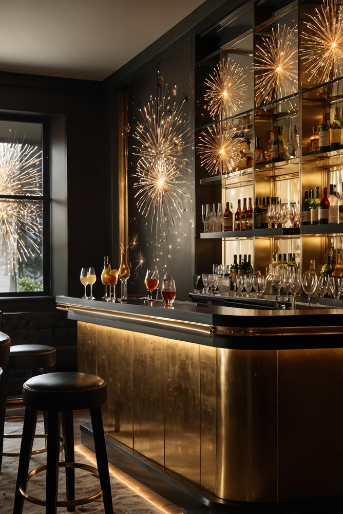 Helle, elegante Silvesterdeko an der Homebar