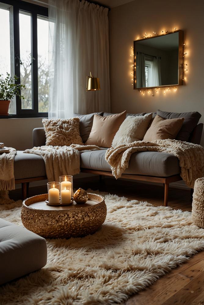 Helle, festliche Silvesterdeko im Lounge- und Sofa-Bereich