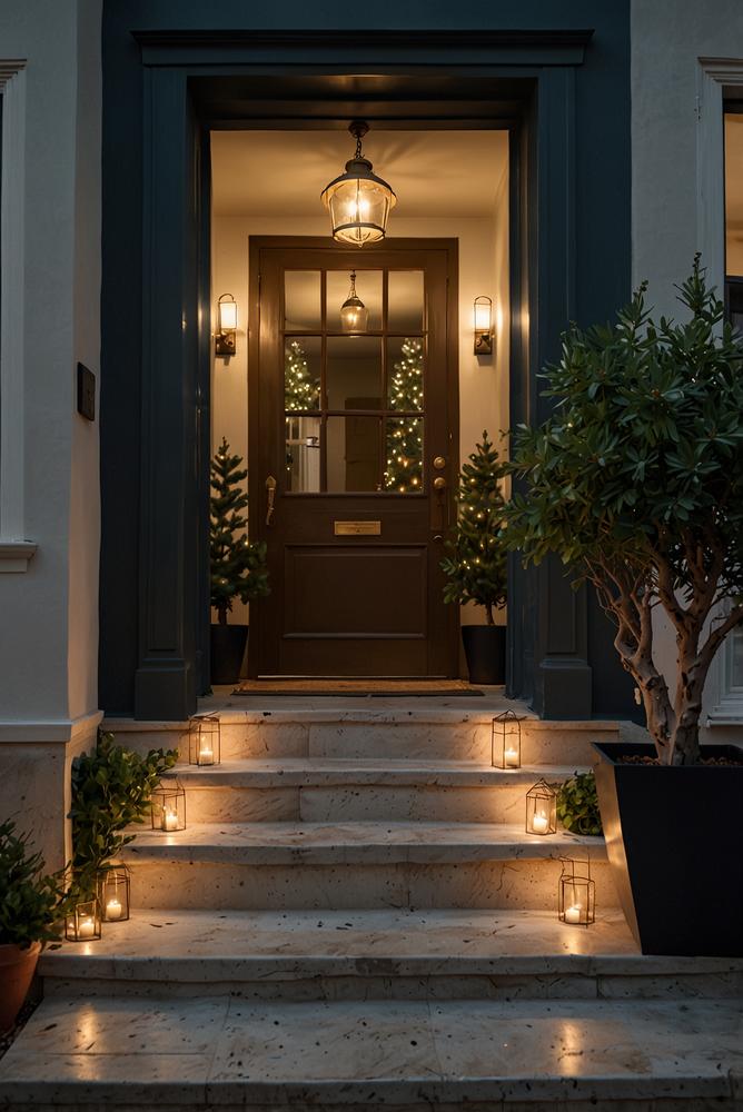 Hauseingang mit heller, einladender Silvesterdekoration