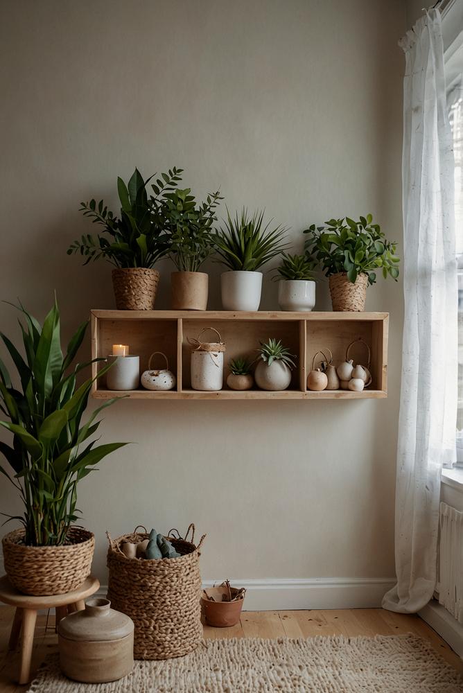 Skandi Wohnregal mit Pflanzen und Weihnachtsdeko hell und freundlich