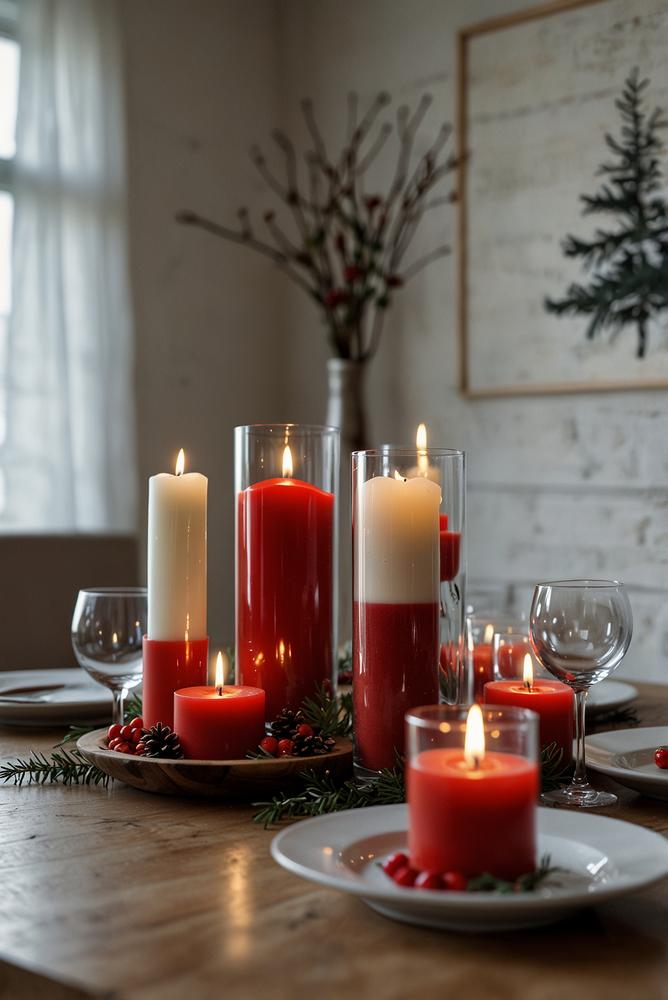 Skandinavischer Esstisch mit roter Weihnachtsdeko