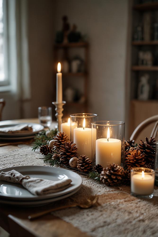 Skandinavische Silvester Tischdekoration hell und minimalistisch
