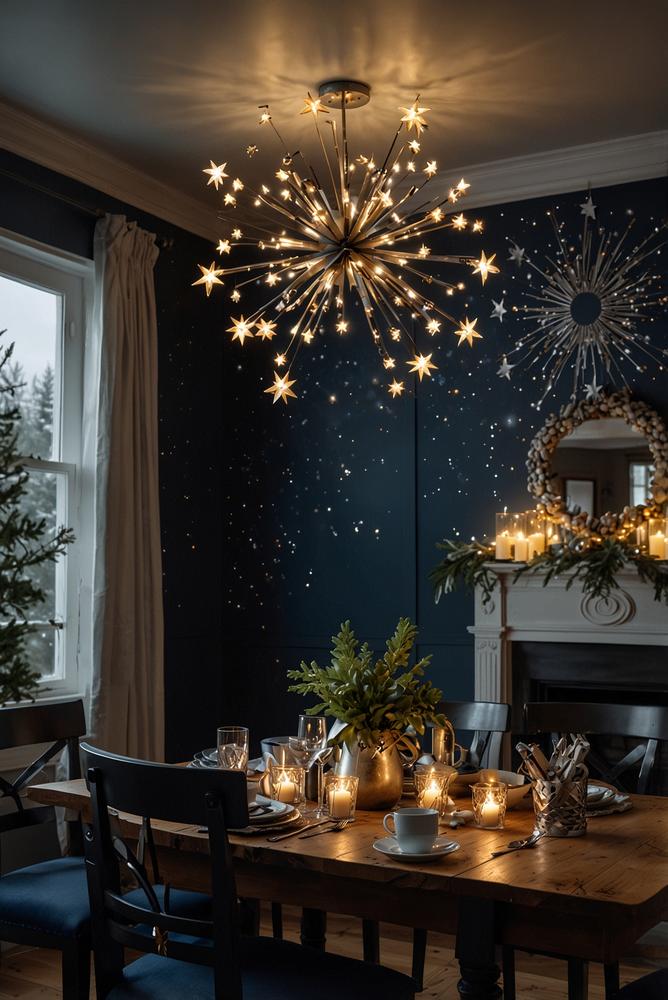 Sternenhimmel Weihnachtsdeko über dem Esstisch, hell und festlich