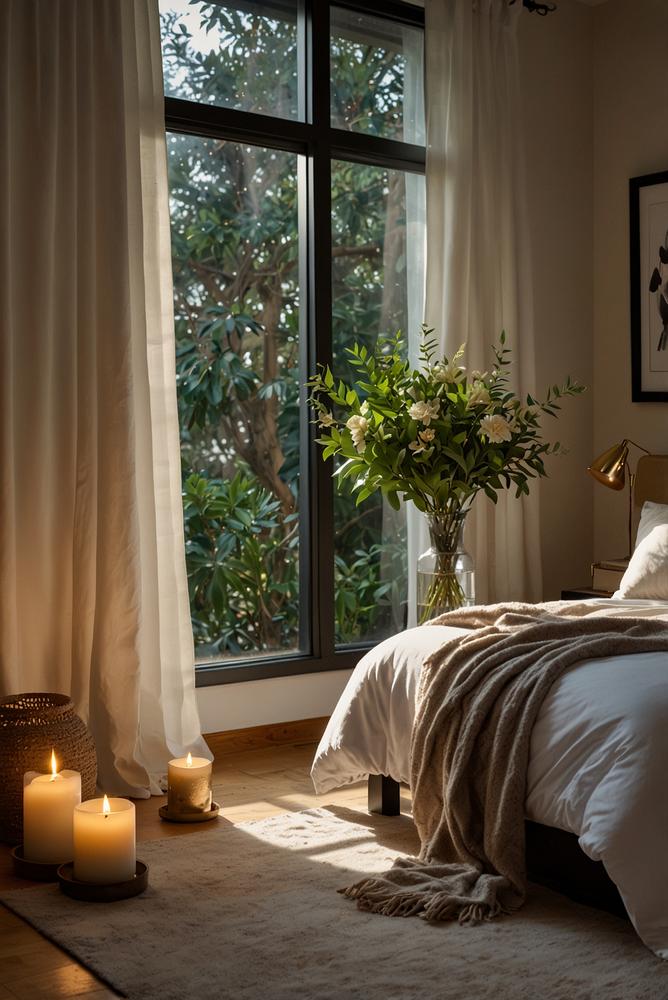 helles schlafzimmer mit stilvoller silvesterdeko