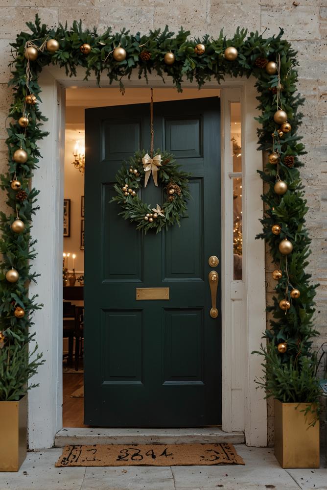 Stilvoller Silvester-Willkommenskranz an der Haustür