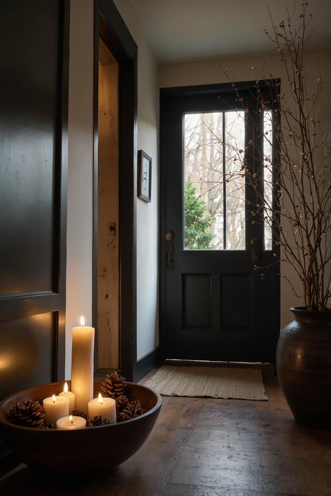 Eleganter wohnungseingang festlich hell und einladend dekoriert