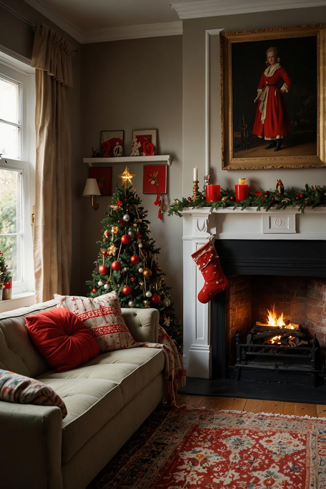 Helle und gemütliche Stoffgirlanden mit Mini-Stoffsternen an Kamin