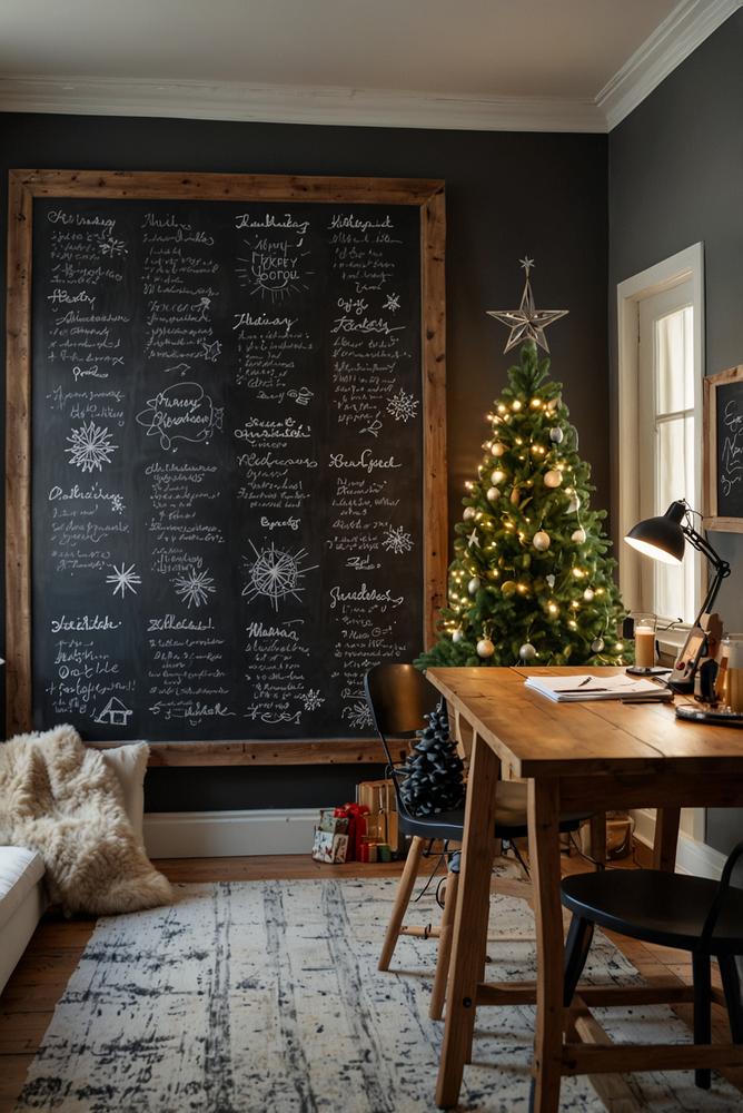 Helle weihnachtliche Tafelwand im Home-Office