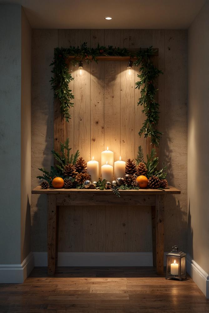 Helle weihnachtsvitrine in wandnische im flur