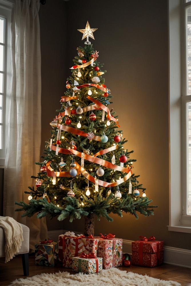 Washi-Tape Weihnachtsbaum an Wand in moderner Wohnung