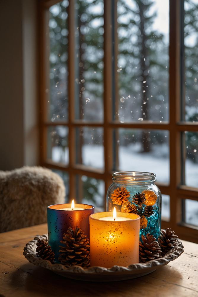 Helle weihnachtliche Fensterdekoration mit LED-Gläsern