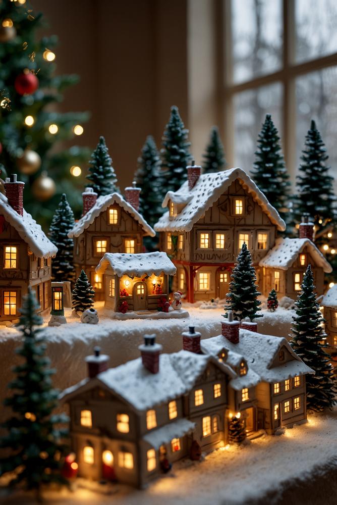 Weihnachtliches Wandregal mit LED Weihnachtsdorf