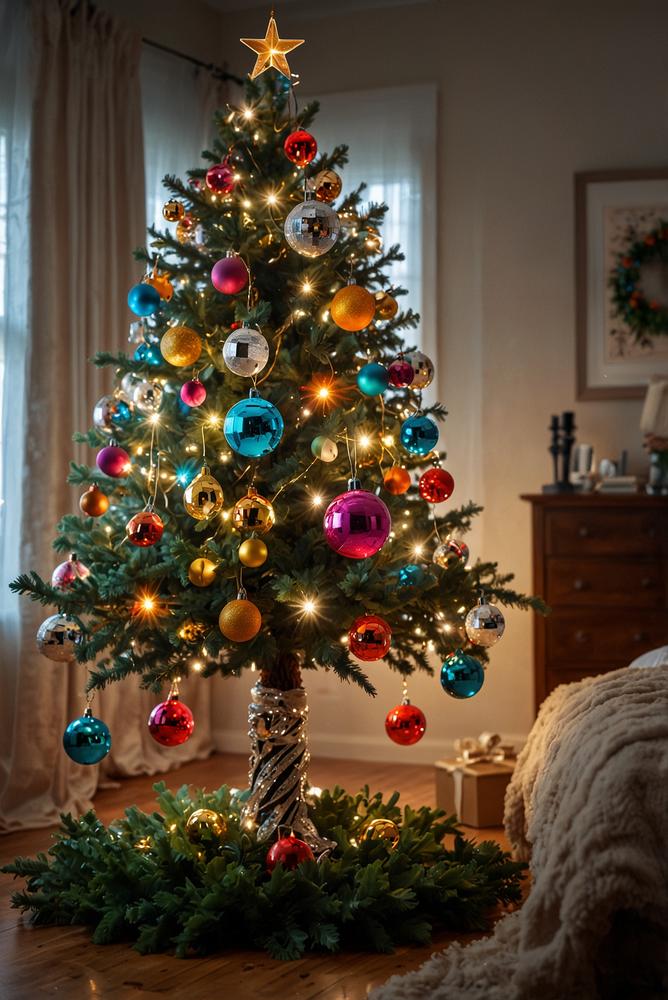Weihnachtsbaum mit Discokugel im Retro 80er Stil