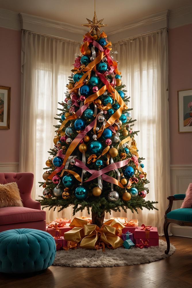 Weihnachtsbaum aus Kassetten und bunten Bändern im 80er Stil