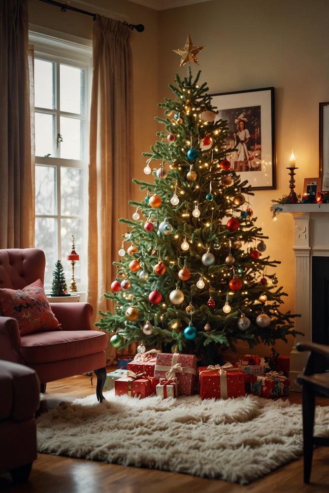 Weihnachtsbaum mit Polaroid-Fotos im Retro-Look