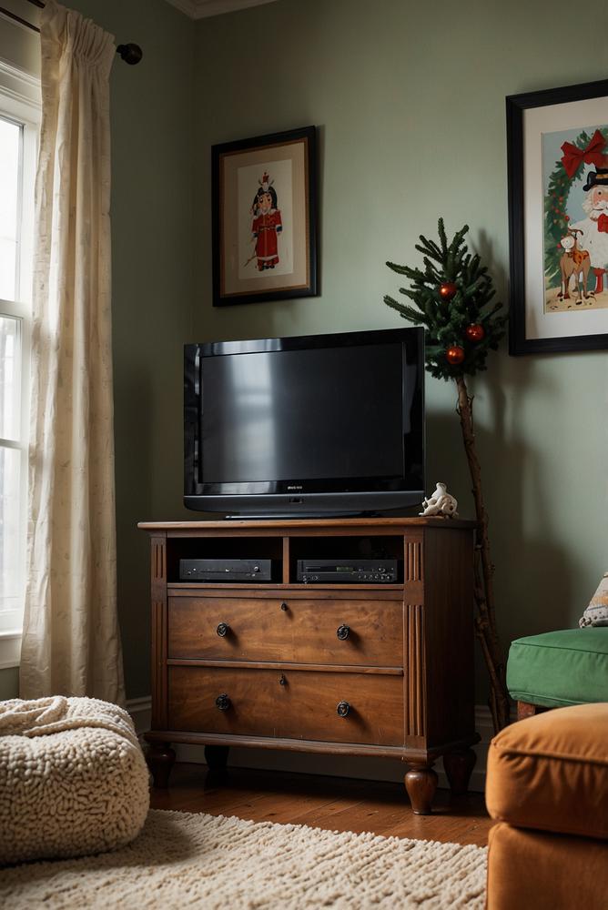 Nussknacker und Weihnachtsdeko auf TV-Moebel