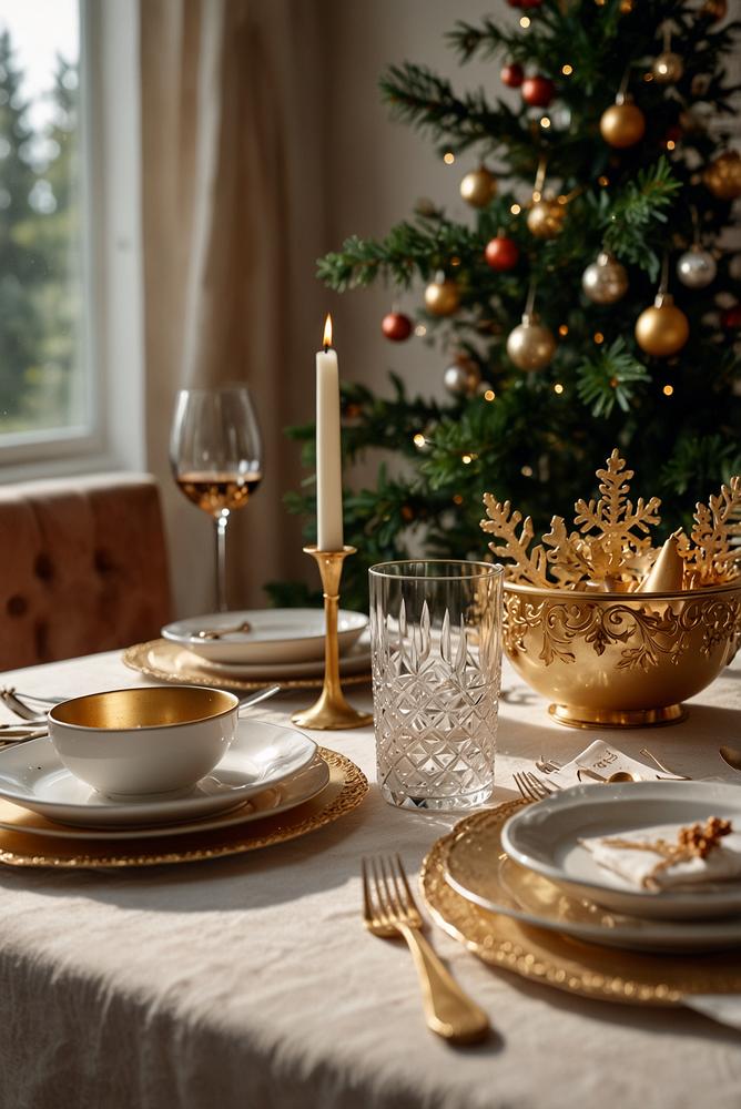 Elegante Weihnachtsdeko mit personalisierten Platzkarten am Tisch