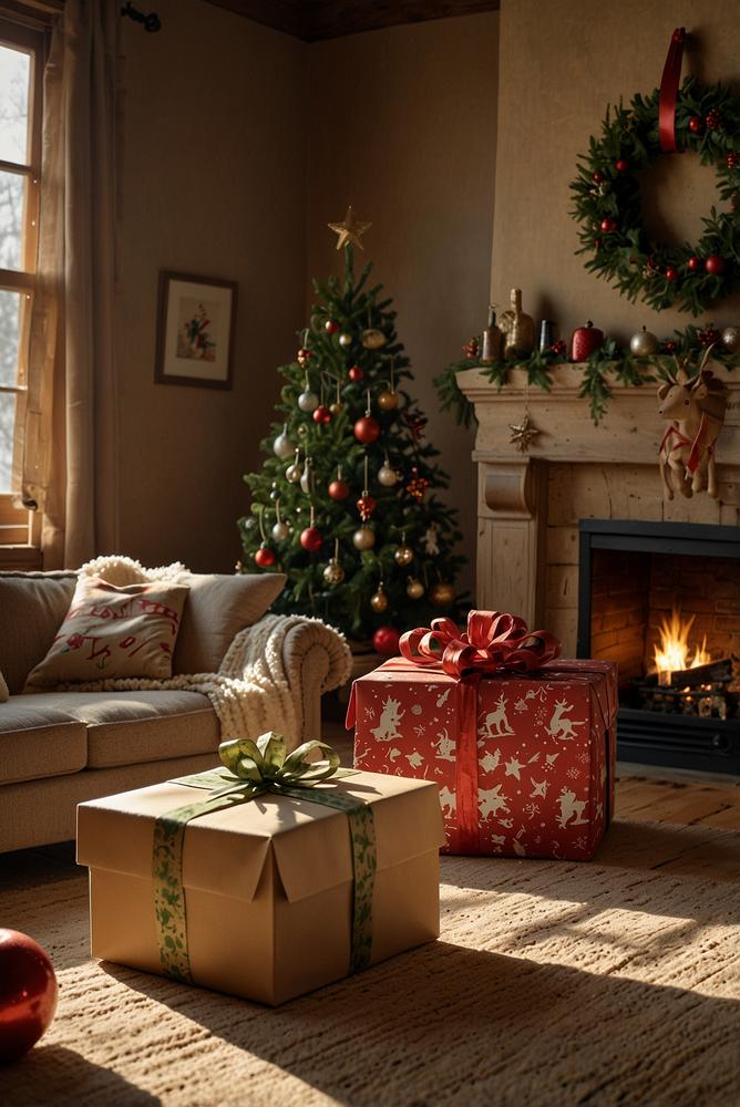 Weihnachtsdeko mit Retro Geschenkverpackungen und Juteschnur