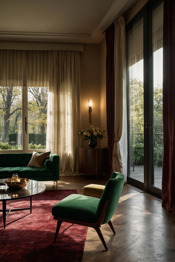 Thermostoff Vorhaenge mit warmen Lichtakzenten zu Weihnachten