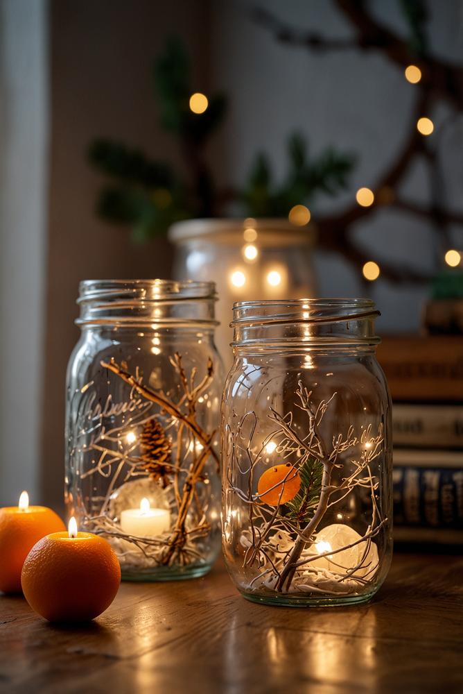 Vintage Lichterketten in Einmachgläsern Weihnachtsdeko
