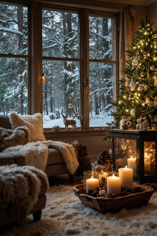 Winterwald Weihnachtsdeko mit Naturmaterialien und warmem Licht