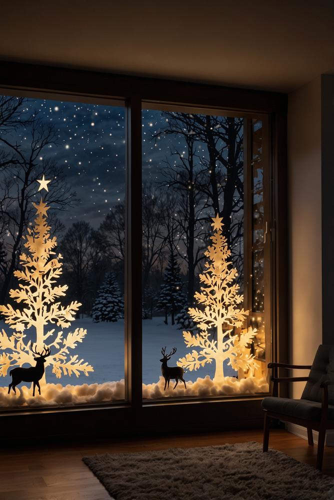 Weihnachtsfenster mit hinterleuchteten Silhouettenmotiven