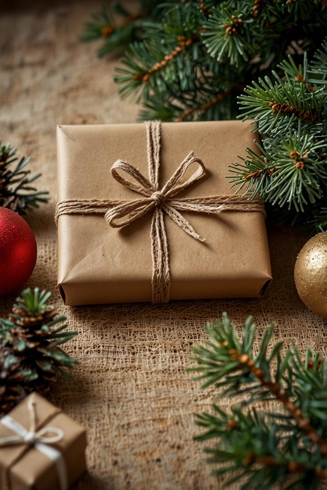 Geschenkverpackung mit Tannengruen und Raumduft-Probe